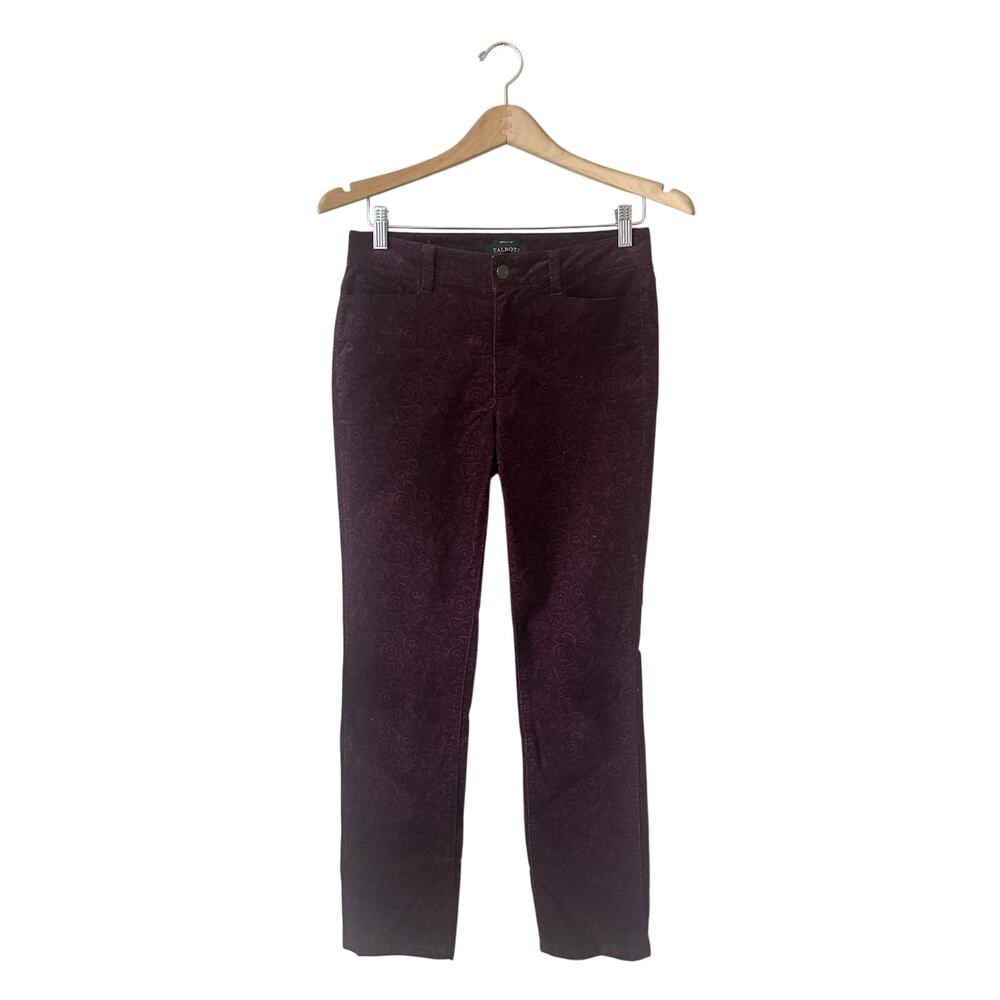 Talbots Heritage Maroon Paisley Straight Leg Corduroy Pants Size 4P